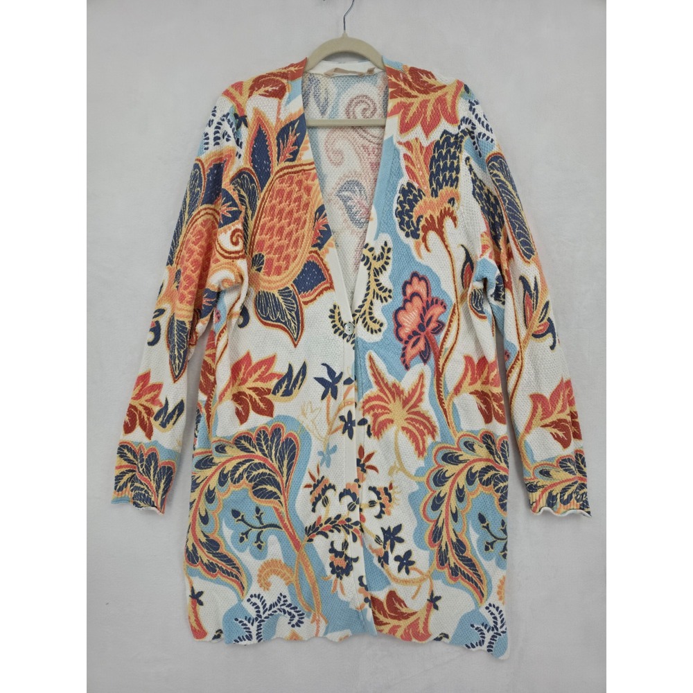 Soft Surroundings Floral Paisley Longline Cardigan XL Multicolor Cotton Knit